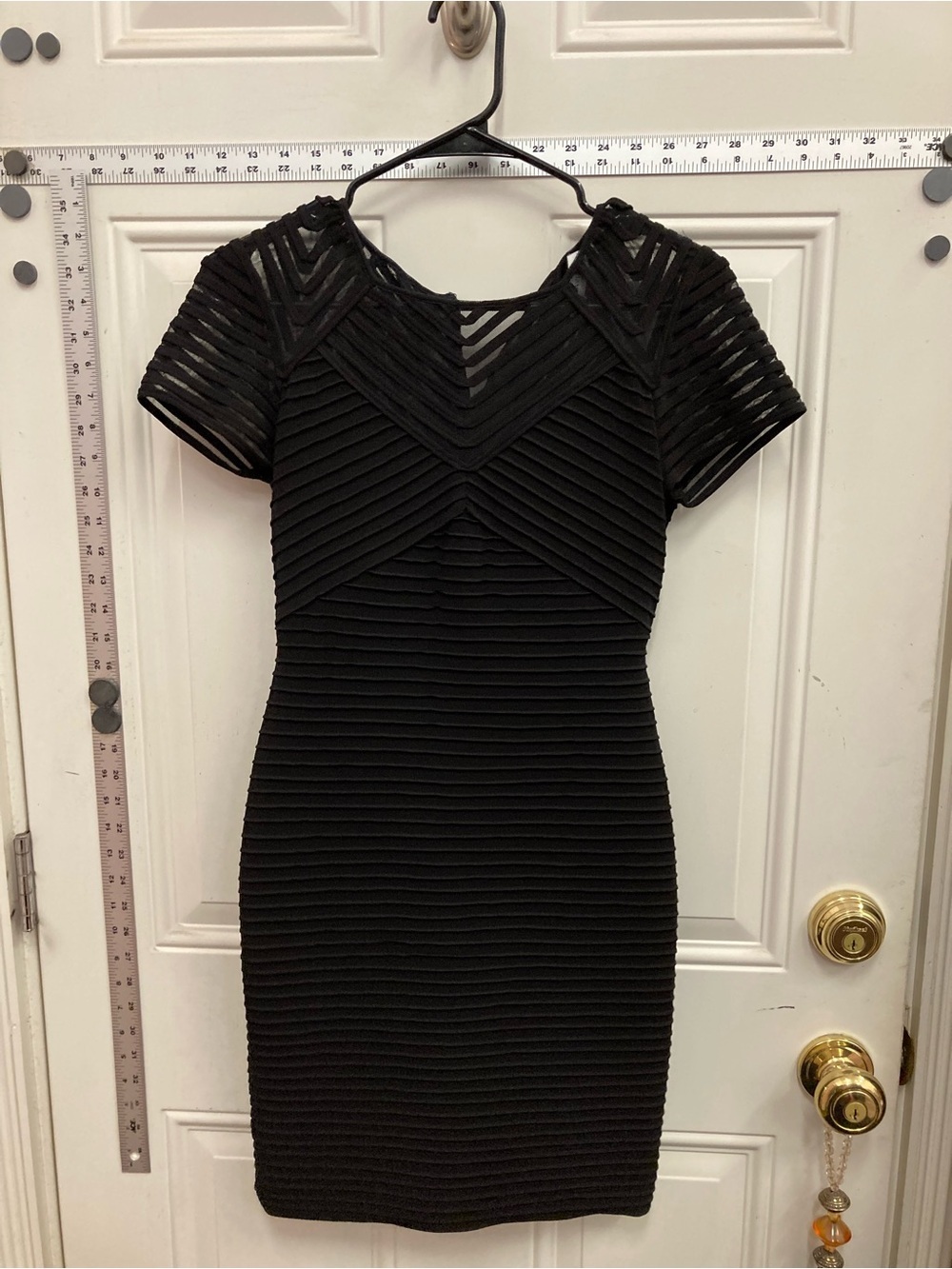 Calvin Klein, Black, Short Sleeve, Textured, Bodycon, Mini Dress